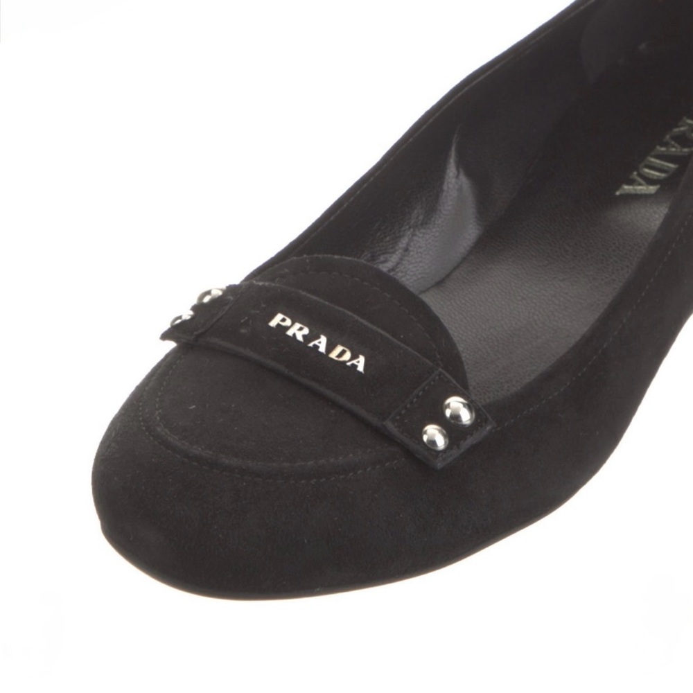 NEW Prada Women's Black Suede Ballet Flats Loafers Size: 7 / 7.5 /37.5 - Picture 8 of 15